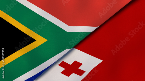 The flags of South Africa and Tonga. News, reportage, business background. 3d illustration photo