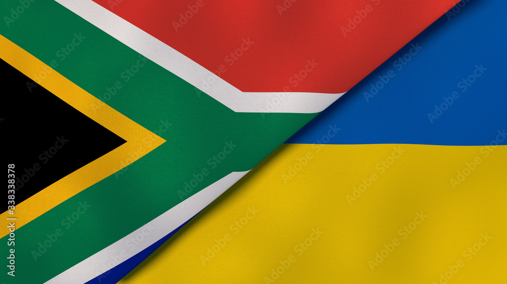 The flags of South Africa and Ukraine. News, reportage, business background. 3d illustration