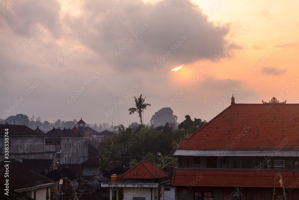 Dawn in Ubud, the rooftop on the island of Bali, Indonesia