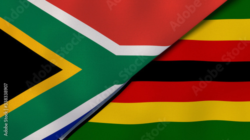 The flags of South Africa and Zimbabwe. News  reportage  business background. 3d illustration
