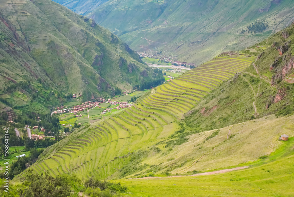 Ancient Inca circular terraces in Sacred Urubamba Valley of Incas, Peru
