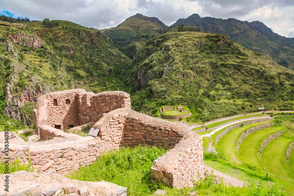 Ancient Inca circular terraces in Sacred Urubamba Valley of Incas, Peru
