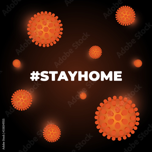 Hashtag stayhome infection epidemic protection campaign banner. Stay at home self isolation to prevent spreading coronavirus slogan. Quarantine poster with corona virus and hash tag quote vector