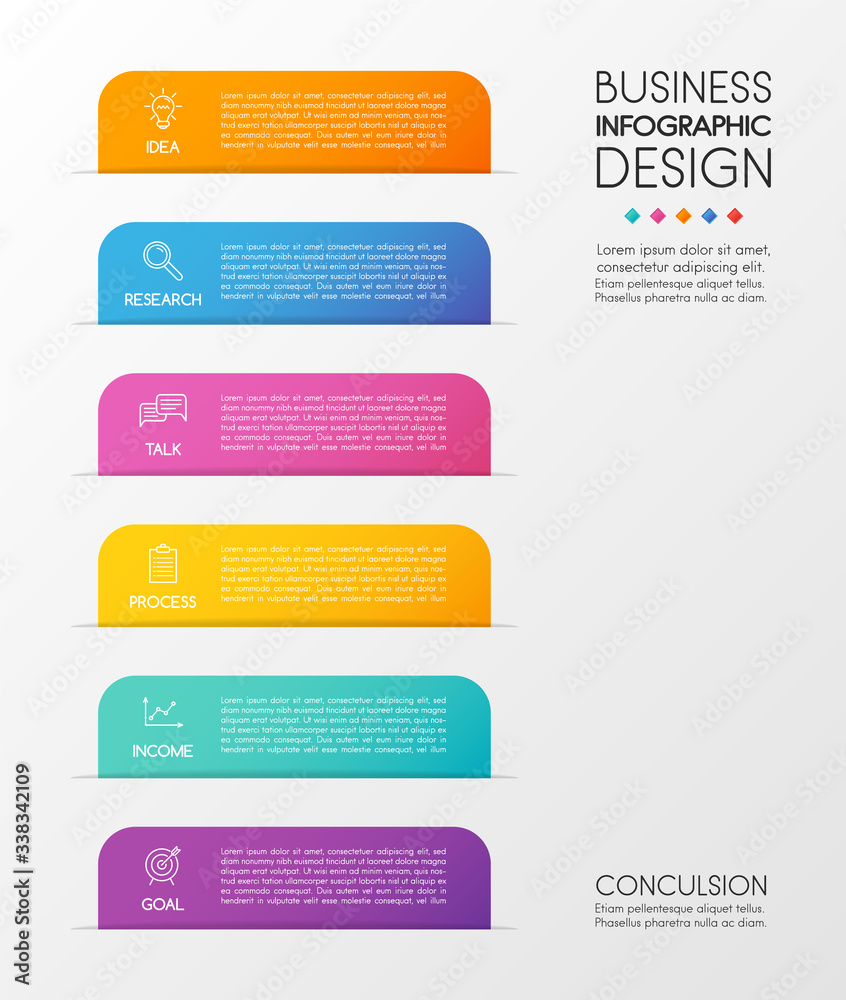 Fototapeta premium Colourful infographic template with 6 steps. Vector