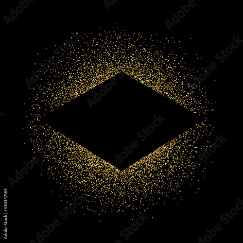 Golden glitter rhomb frame background. Pattern with gold sparkles and glitter effect. Empty space for your text. Vector illustration on black background
