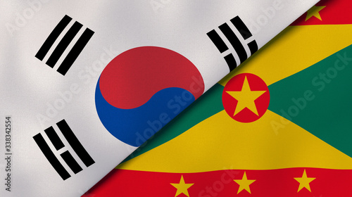 The flags of South Korea and Grenada. News, reportage, business background. 3d illustration photo