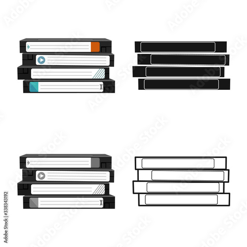 Vector illustration of cassette and video logo. Web element of cassette and reel vector icon for stock.