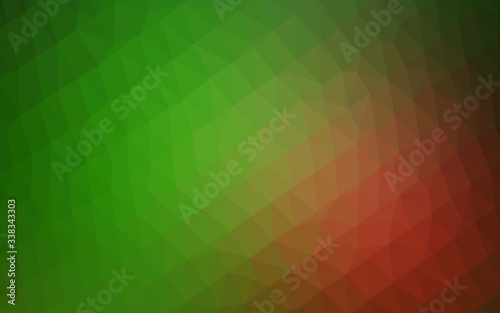 Dark Green  Red vector blurry triangle pattern. Triangular geometric sample with gradient.  Brand new design for your business.