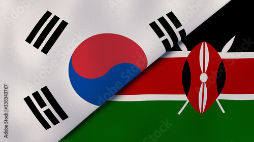 The flags of South Korea and Kenya. News, reportage, business background. 3d illustration photo