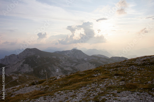View from Hochswab in evening, 2 277 m, Alps, Austria.