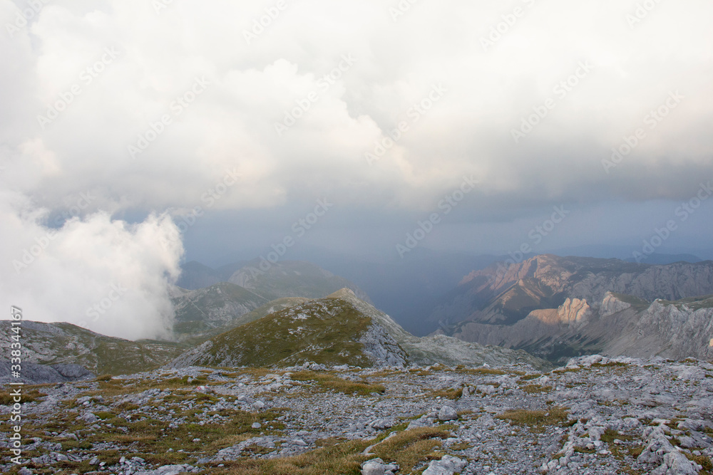 View from Hochswab in evening, 2 277 m, Alps, Austria.