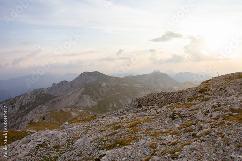 View from Hochswab in evening, 2 277 m, Alps, Austria.