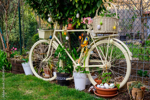 old white bicycle decoration in the garden