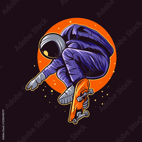 astronaut skateboarding jump on space vector illustration design