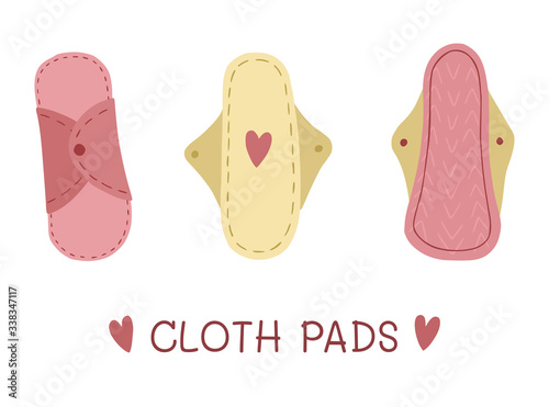 Cloth pads. Eco friendly menstrual pads. Vector illustration.