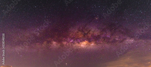 Fototapeta Naklejka Na Ścianę i Meble -  Night scenery with colorful and light yellow Milky Way Full of stars in the sky in summer Beautiful universe Background of space