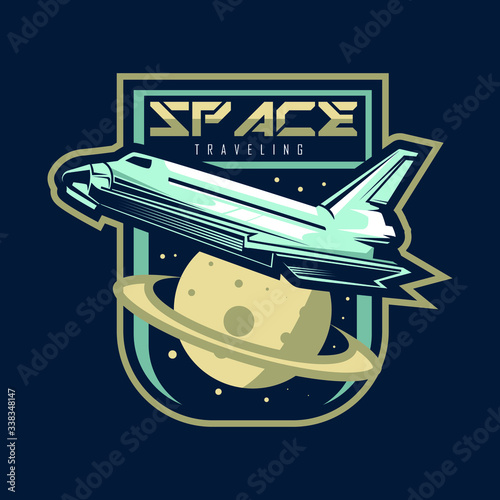 space plane emblem vector illustration on dark background
