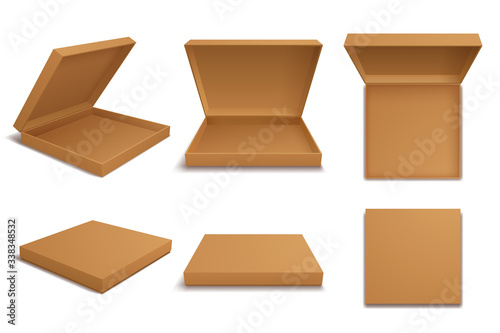 Pizza box set on white background