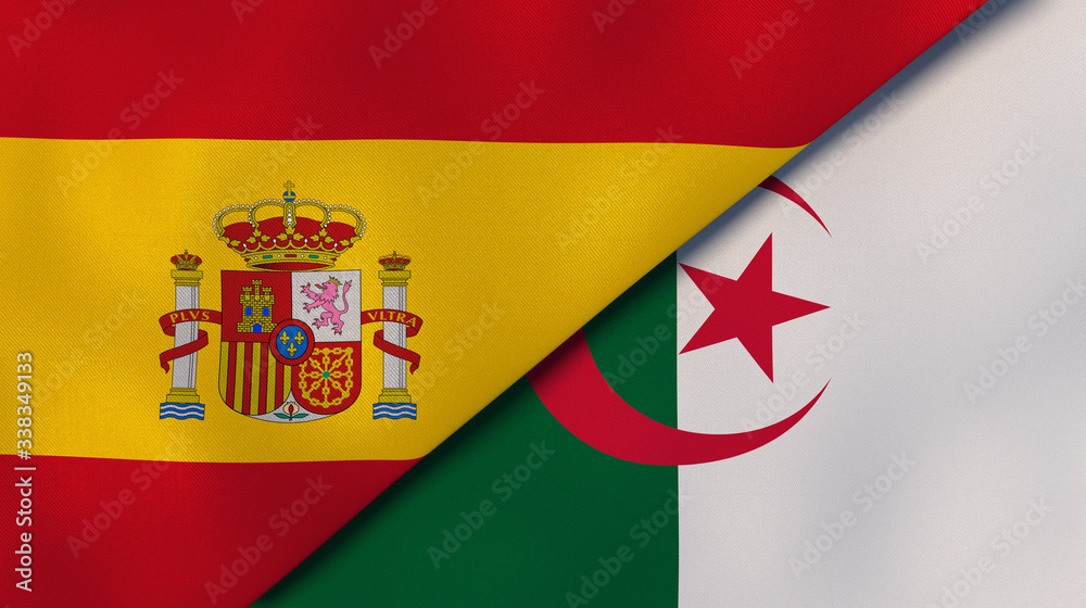 The flags of Spain and Algeria. News, reportage, business background. 3d illustration