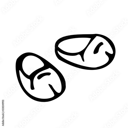 House slippers. Black and white vector illustration. Isolated on a white background.