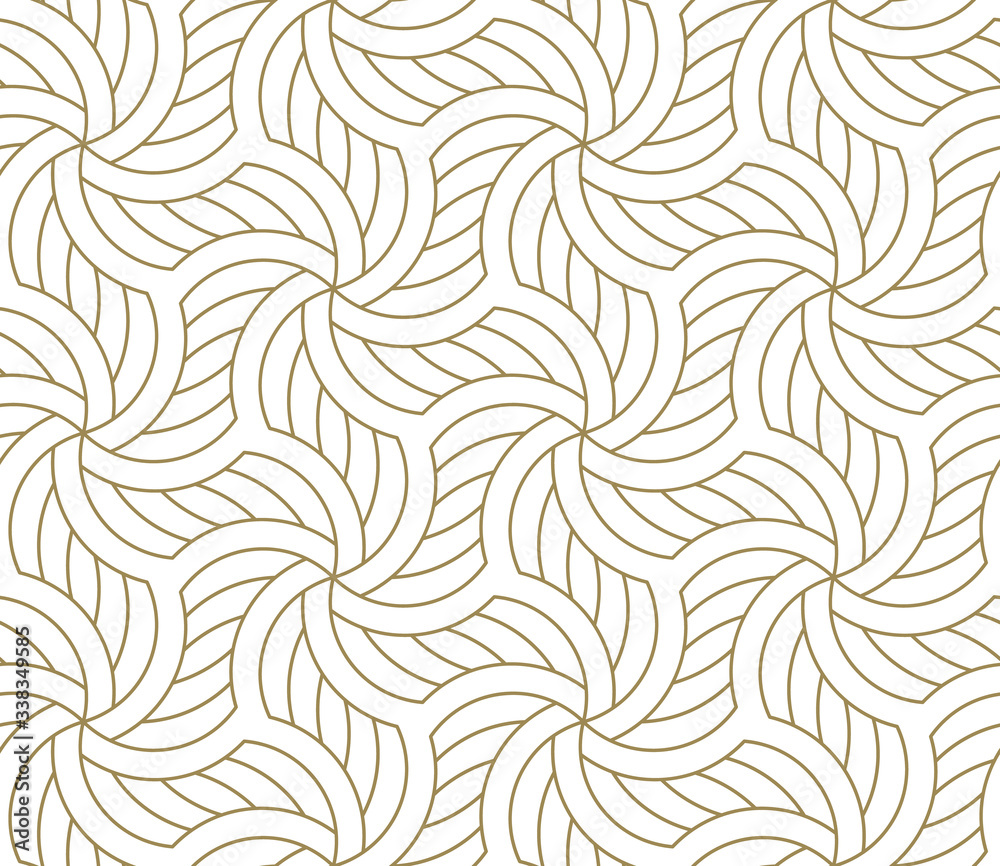 Seamless pattern with abstract geometric line texture, gold on white background. Light modern simple wallpaper, bright tile backdrop, monochrome graphic element