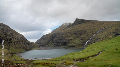 Landscape and lake from Village of Saksun located on the island of Streymoy  Faroe Islands  Denmark