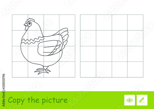 Copy the picture by squares and color it quiz learning children game with simple contour illustration