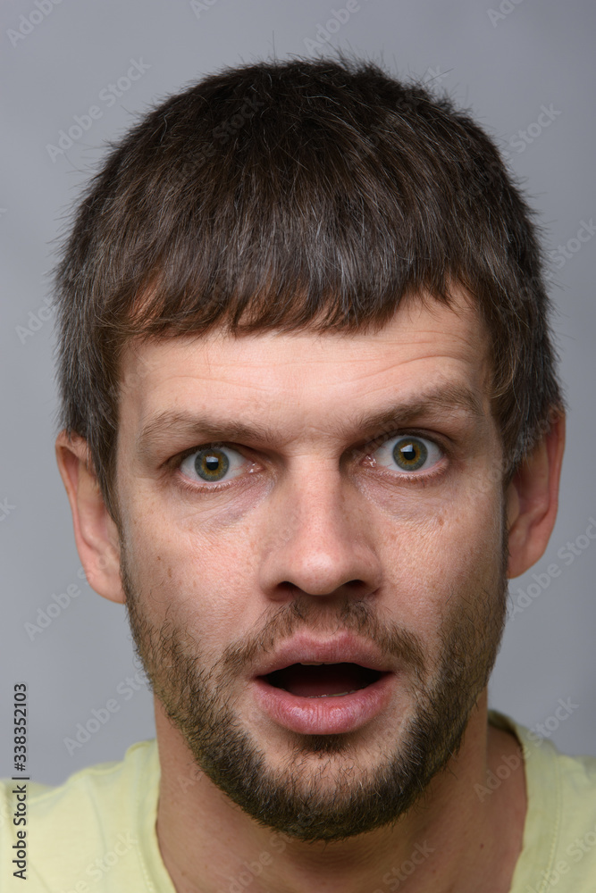 Closeup portrait of astonished man of European appearance Closeup portrait of astonished man of European appearance