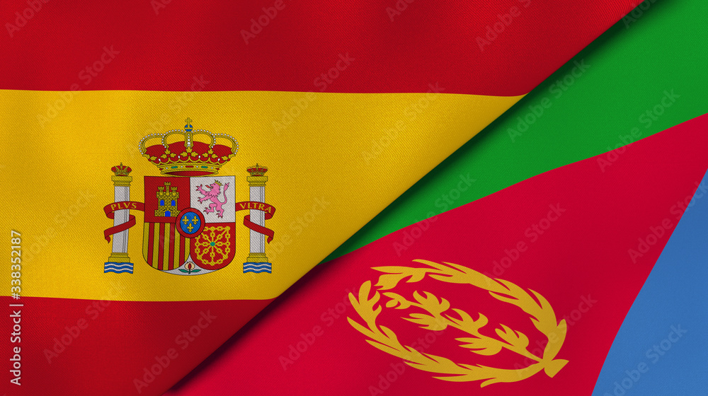 The flags of Spain and Eritrea. News, reportage, business background. 3d illustration