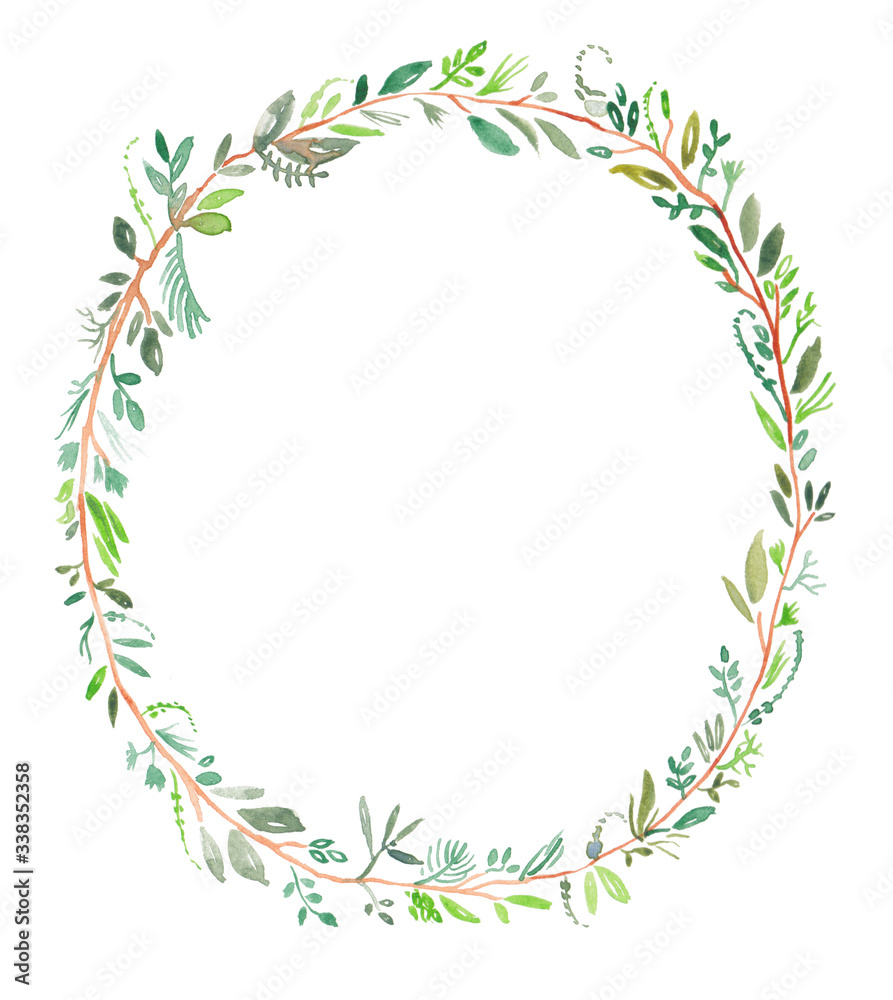 Green Leavy Watercolor painted Wreath