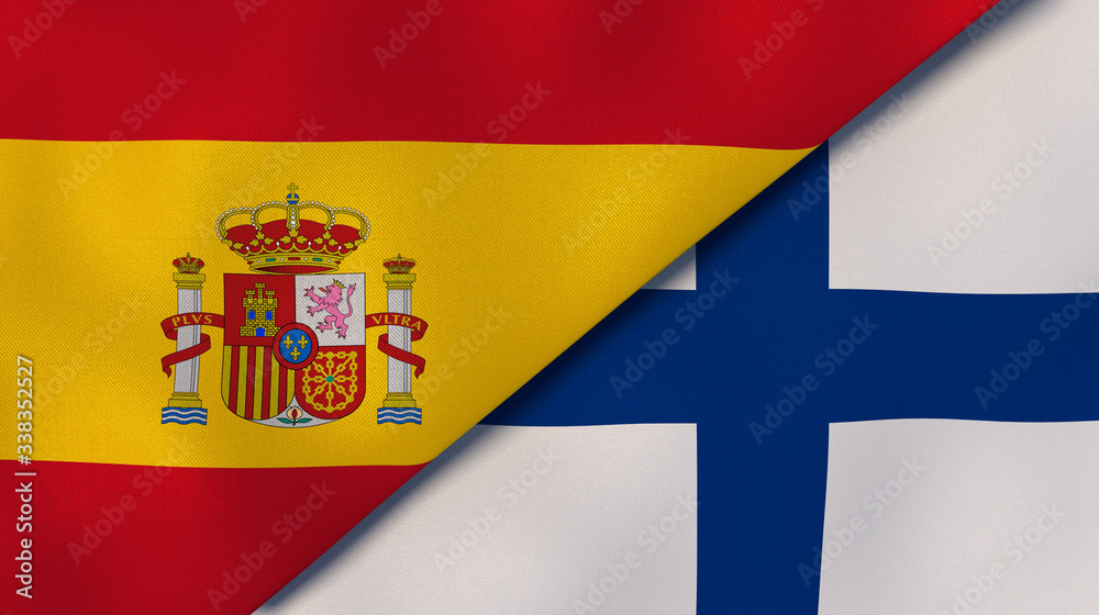 Obraz premium The flags of Spain and Finland. News, reportage, business background. 3d illustration