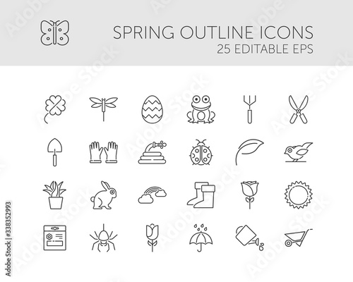 Spring and gardening. Icon set. Outline vector illustration