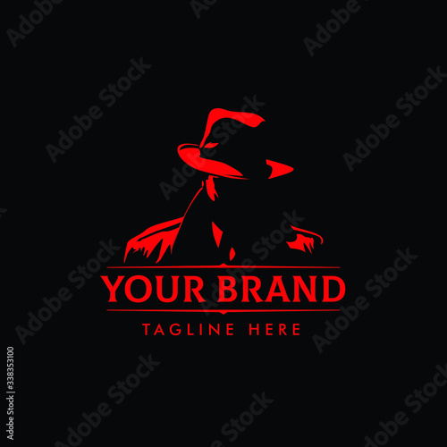 MAFIA LOGO with character abstract silhouette men heads in hats. Trendy design elements for labels, logos, badges. Vintage vector illustration