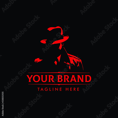 LOGO with character abstract silhouette men heads in hats. Trendy design elements for labels, logos, badges. Vintage vector illustration