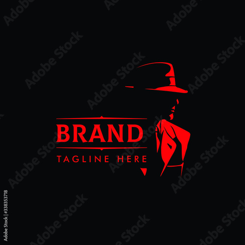 MAFIA LOGO with character abstract silhouette men heads in hats. Trendy design elements for labels, logos, badges. Vintage vector illustration