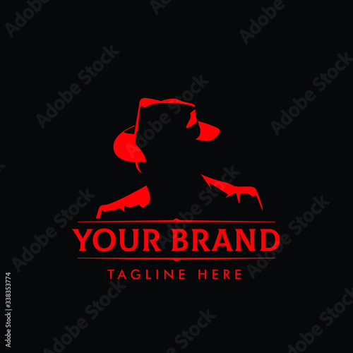 LOGO with character abstract silhouette men heads in hats. Trendy design elements for labels, logos, badges. Vintage vector illustration