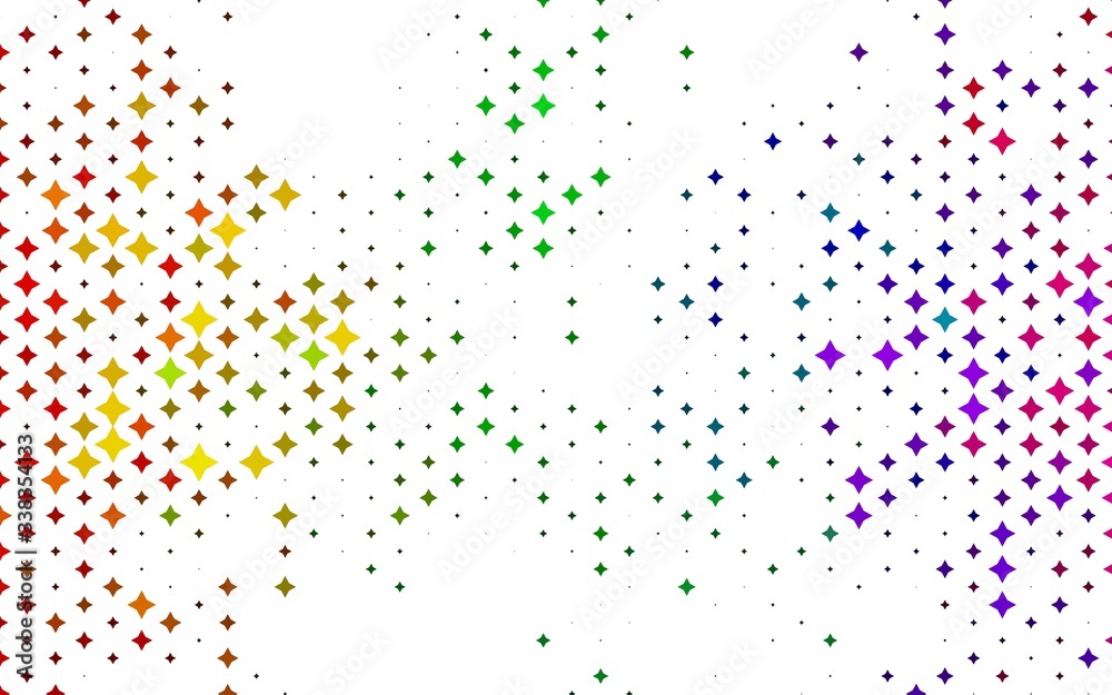 Light Multicolor, Rainbow vector cover with small and big stars. Decorative shining illustration with stars on abstract template. The pattern can be used for new year ad, booklets.