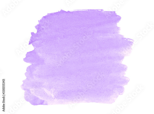 Lilac watercolor is a trend color, an isolated abstract spot with divorces and borders. Purple frame with copy space for text.