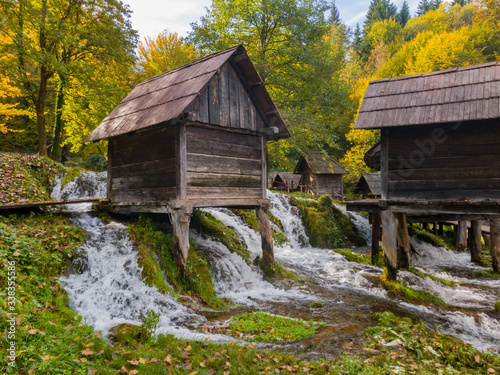 A complex of old watermills on the Pliva River, not far from Jajce, made of oak.
