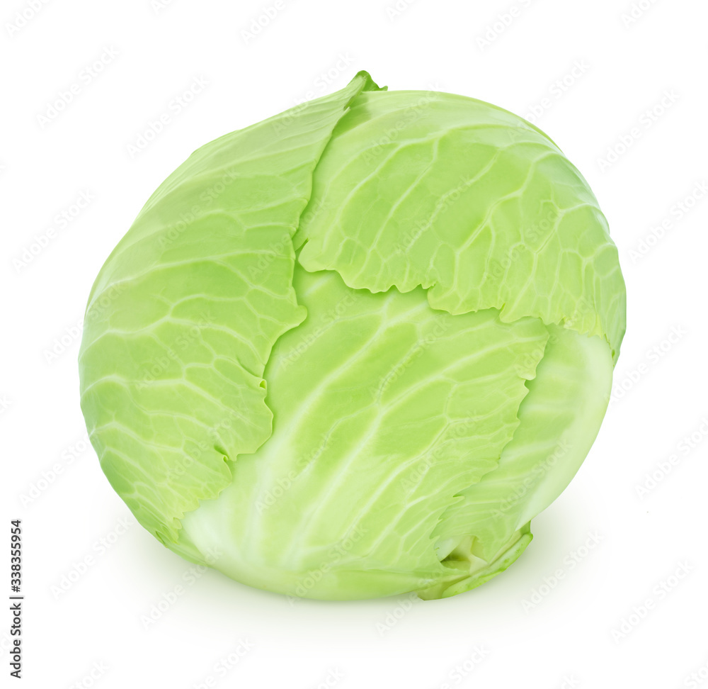 Fresh whole green cabbage isolated on a white background. Fresh whole green cabbage isolated on a white background.