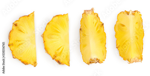 pineapple slices isolated on white background with clipping path and full depth of field. Top view. Flat lay