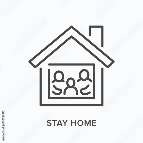 Stay home, domestic quarantine line icon. Vector outline illustration of family self isolation. Logotype pandemic protection pictogram