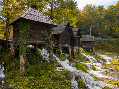 A complex of old watermills on the Pliva River, not far from Jajce, made of oak.