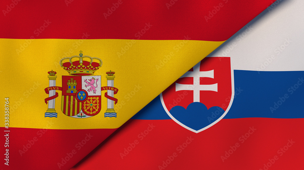 Naklejka premium The flags of Spain and Slovakia. News, reportage, business background. 3d illustration