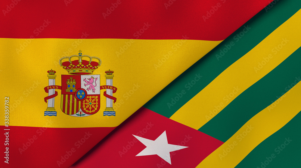 Naklejka premium The flags of Spain and Togo. News, reportage, business background. 3d illustration
