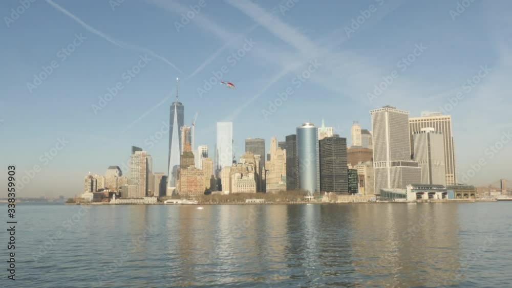 New York City Manhattan City Skyline with helicopter flying through moving video shot in 4k New York City Manhattan City Skyline with helicopter flying through moving video shot in 4k