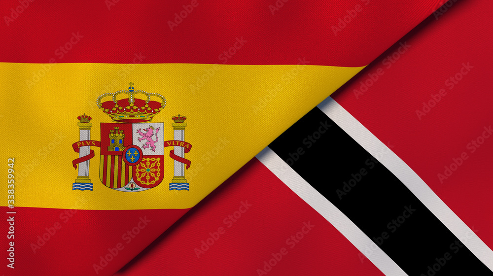 The flags of Spain and Trinidad and Tobago. News, reportage, business background. 3d illustration The flags of Spain and Trinidad and Tobago. News, reportage, business background. 3d illustration