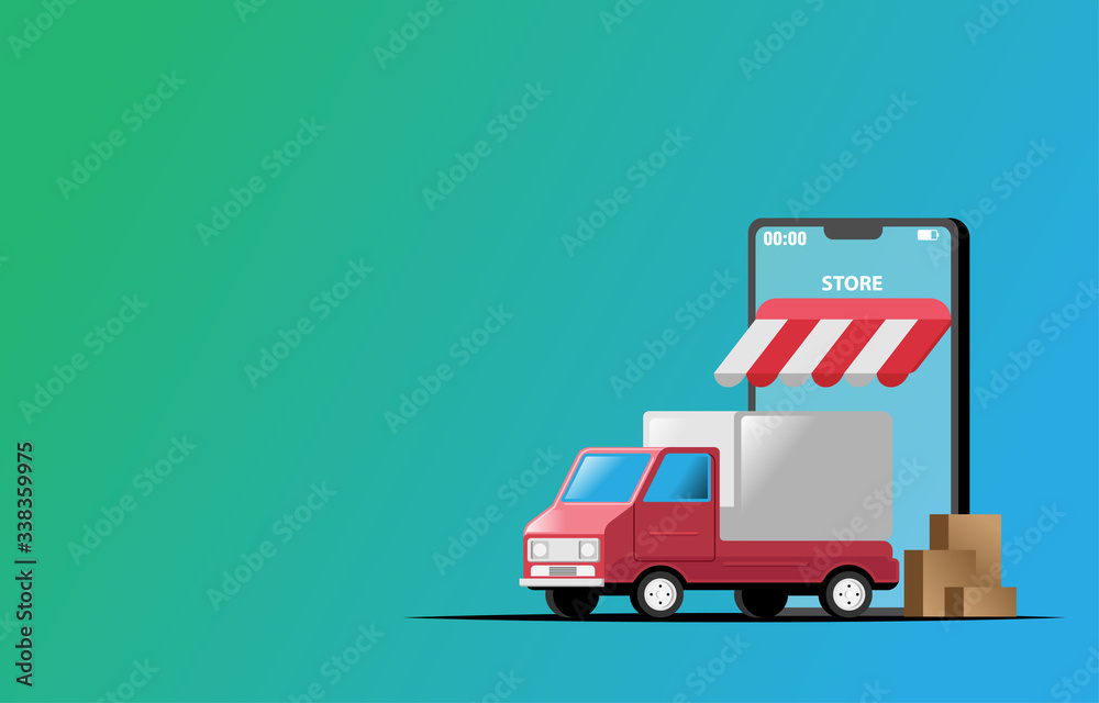 Fototapeta premium Delivery truck online shop vector illustration