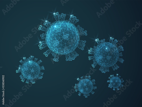 Modern shaded vector of coronavirus cells on blue backgound.