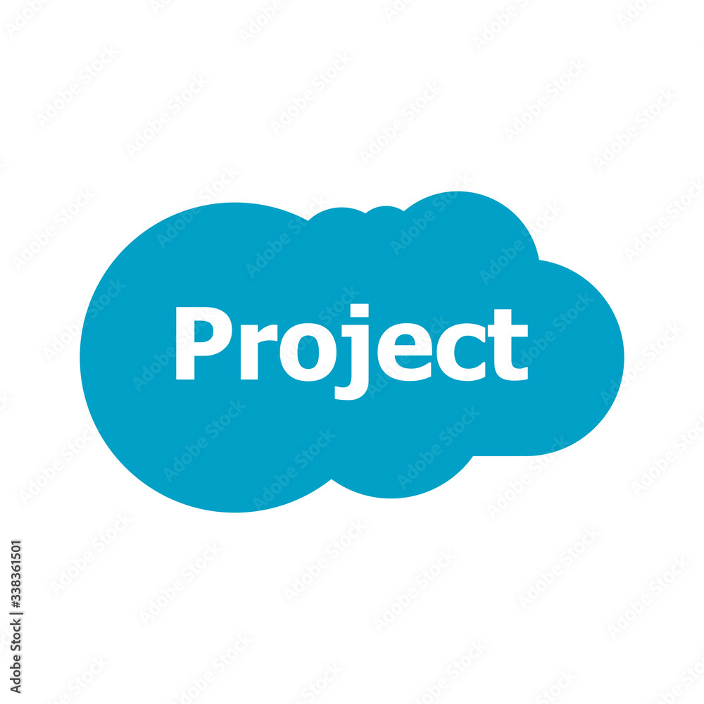 PROJECT word on abstract blue speech bubble isolated on white background. Text Project PROJECT word on abstract blue speech bubble isolated on white background. Text Project